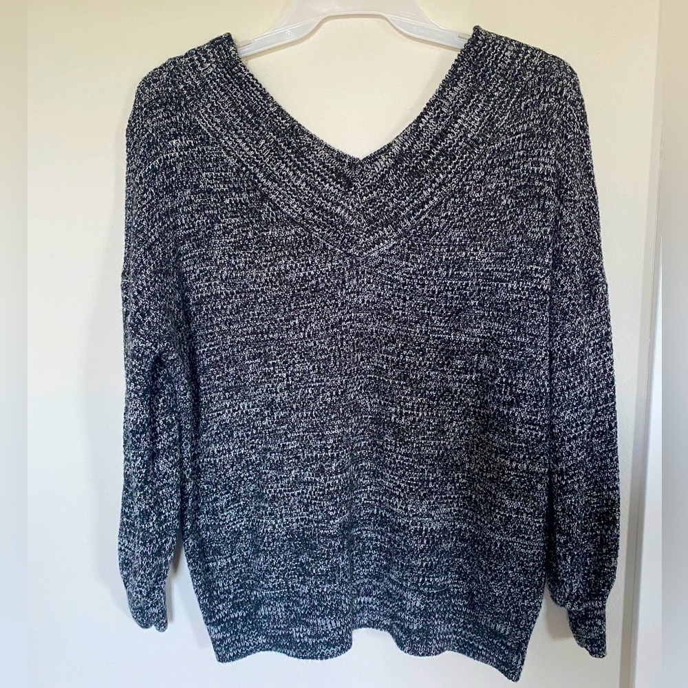ZENANA Grey/Black Double V Sweater